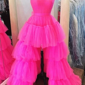 import placeholder for hot pink a line tulle high low prom dres 160218797