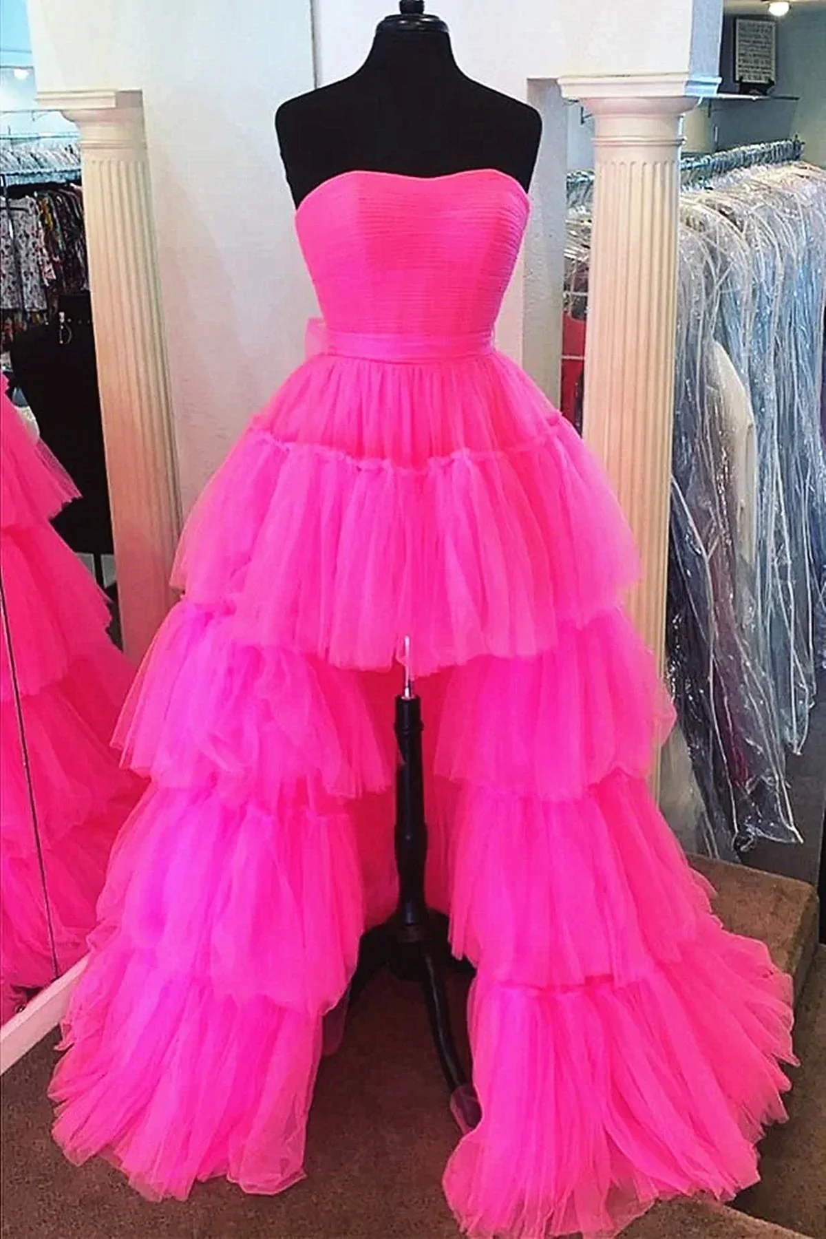 import placeholder for hot pink a line tulle high low prom dres 160218797 import placeholder for hot pink a line tulle high low prom dres 160218797