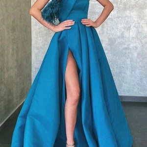 Evening Dresses import placeholder for a line peacock blue satin long prom dres 160218642