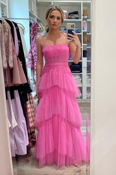 princess hot pink a line tulle long prom dresses layered ruffles evening gown dmp072 princess hot pink a line tulle long prom dresses layered ruffles evening gown dmp072