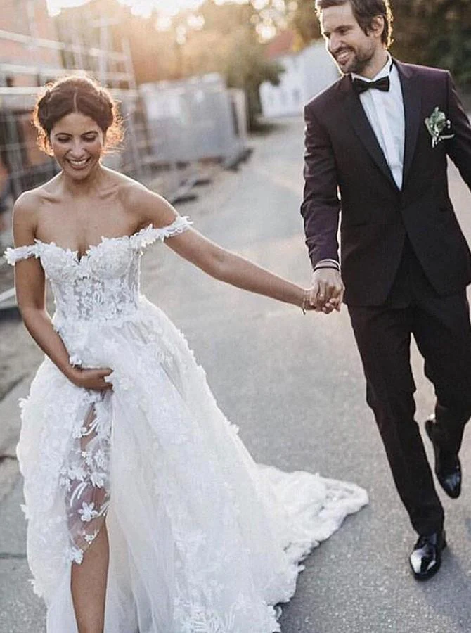 a line off the shoulder boho wedding dress with appliques dml58 a line off the shoulder boho wedding dress with appliques dml58