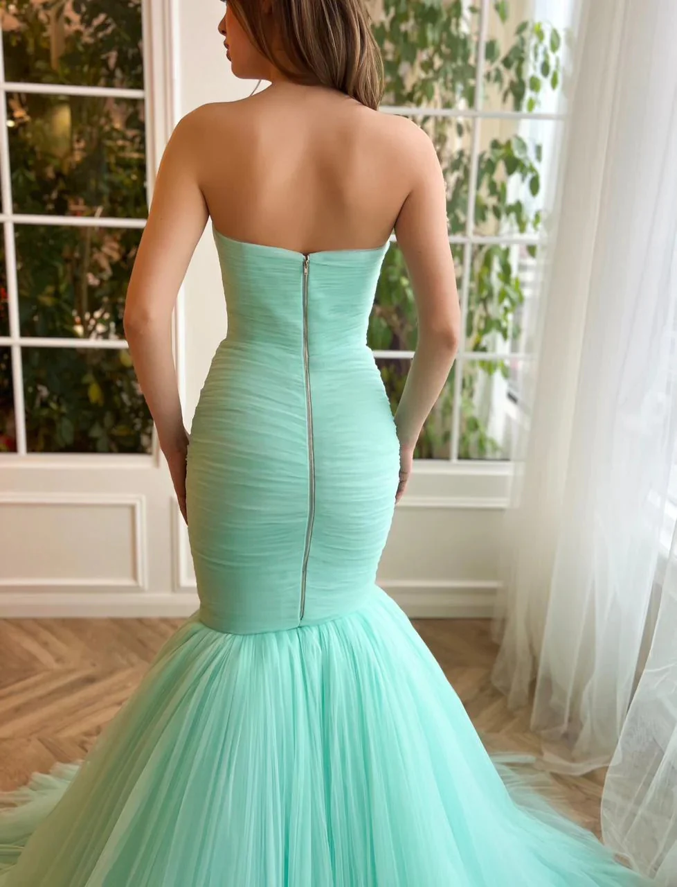 sweetheart mint green mermaid tulle prom dress, strapless formal evening gown dmp267 sweetheart mint green mermaid tulle prom dress, strapless formal evening gown dmp267