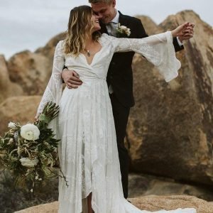 Wedding Dresses import placeholder for a line v neck bell sleeves sweep train l 160220051