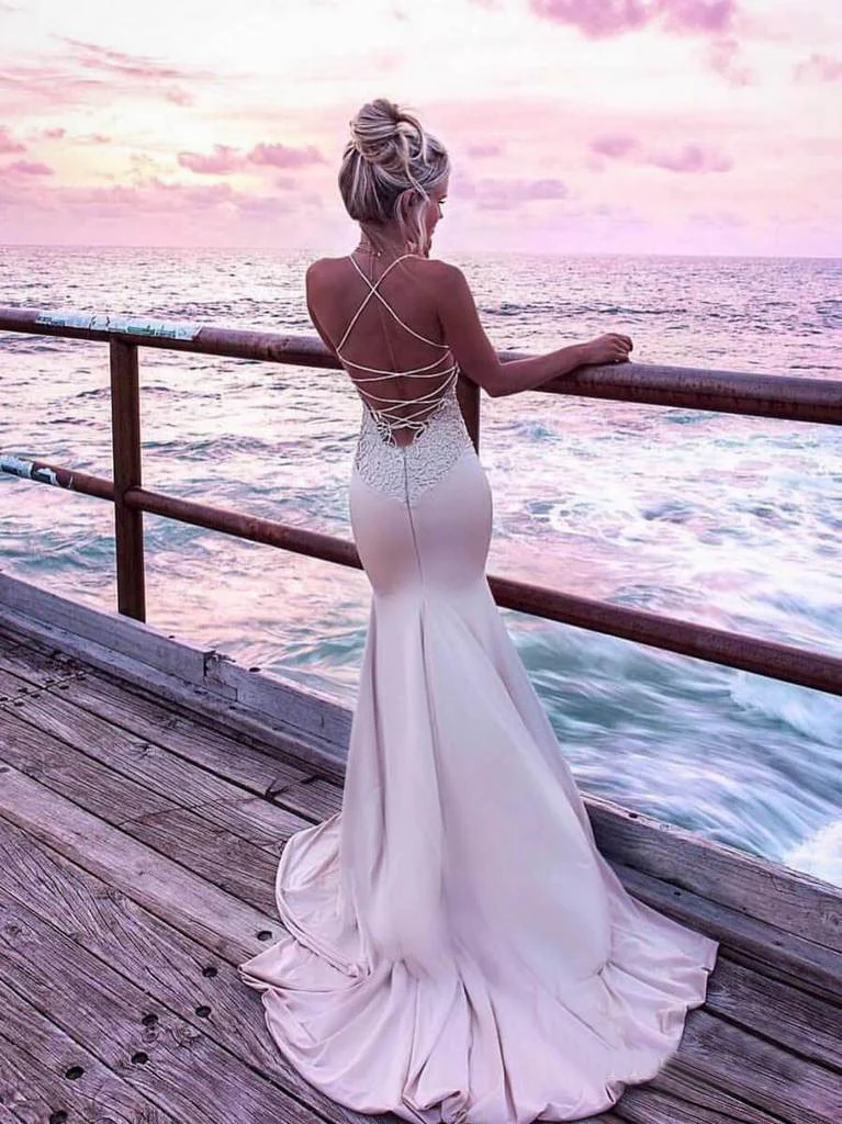 spaghetti strap v neck lace long mermaid prom dress dml45 spaghetti strap v neck lace long mermaid prom dress dml45
