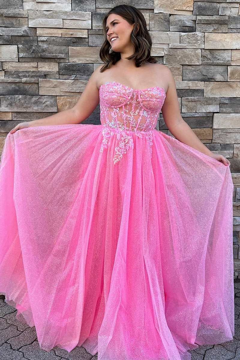glitter strapless hot pink appliques a line prom dress evening gown dmp276 glitter strapless hot pink appliques a line prom dress evening gown dmp276