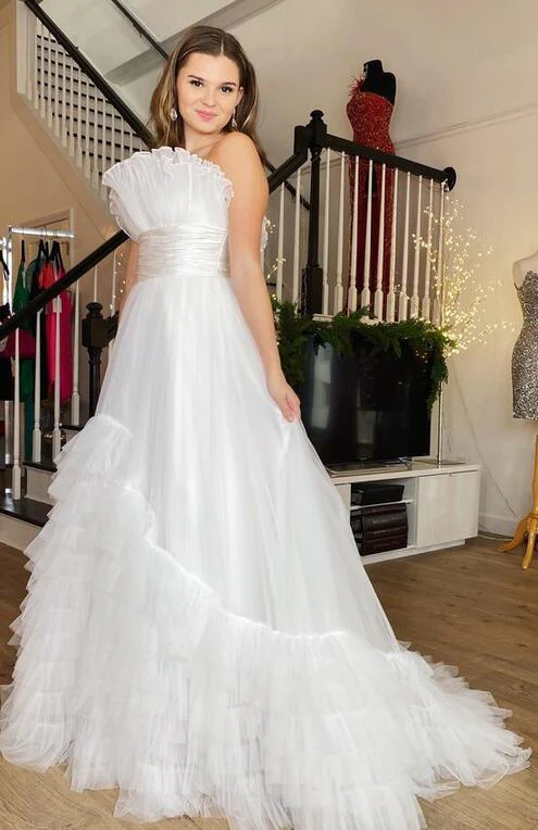 princesss a line strapless white prom dresses, sexy graduation school party gown dmp299 princesss a line strapless white prom dresses, sexy graduation school party gown dmp299