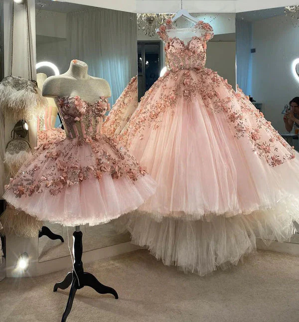 princess sparkly sweetheart prom dresses with 3d flowers, pink quinceanera dresses dmp306 princess sparkly sweetheart prom dresses with 3d flowers, pink quinceanera dresses dmp306