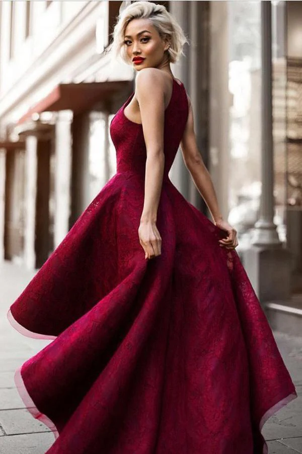 charming burgundy a line asymmetrical lace sleeveless long prom dress dma24 charming burgundy a line asymmetrical lace sleeveless long prom dress dma24