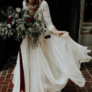 Wedding Dresses import placeholder for boho ivory chiffon 3 4 sleeves two piece 160220134