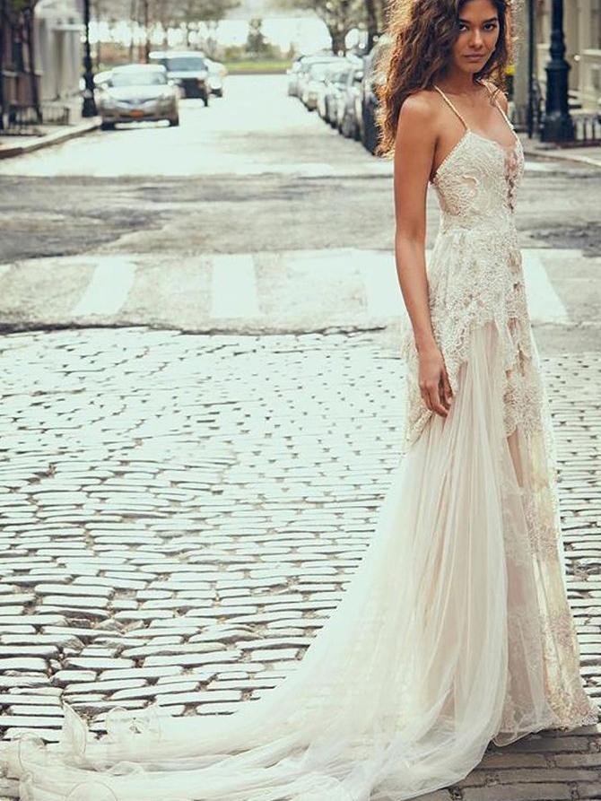 a line spaghetti straps lace beach wedding dress, simple boho wedding gown dmh84 a line spaghetti straps lace beach wedding dress, simple boho wedding gown dmh84