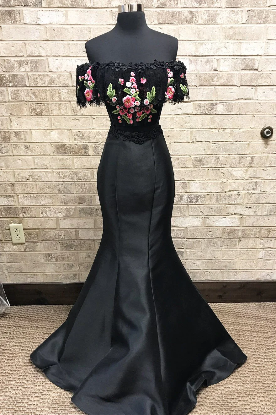 mermaid two piece embroidery black long prom dress dml6 mermaid two piece embroidery black long prom dress dml6