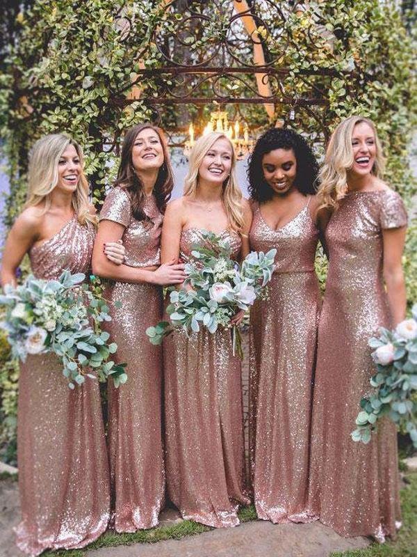 mismatched rose gold a line sequin long bridesmaid dresses dmd57 mismatched rose gold a line sequin long bridesmaid dresses dmd57