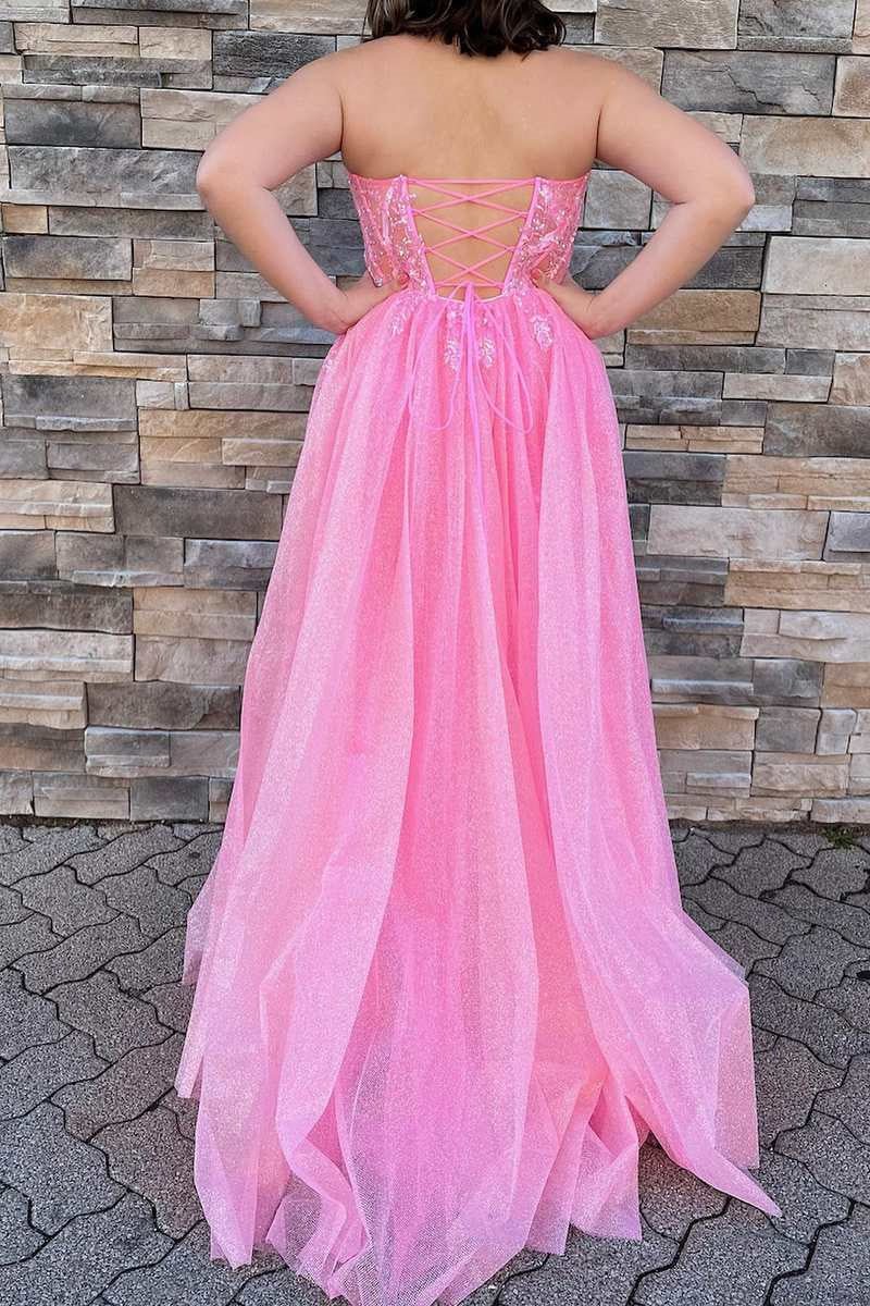 glitter strapless hot pink appliques a line prom dress evening gown dmp276 glitter strapless hot pink appliques a line prom dress evening gown dmp276
