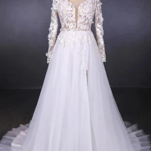 Wedding Dresses import placeholder for a line tulle lace appliques long sleeves 160220279