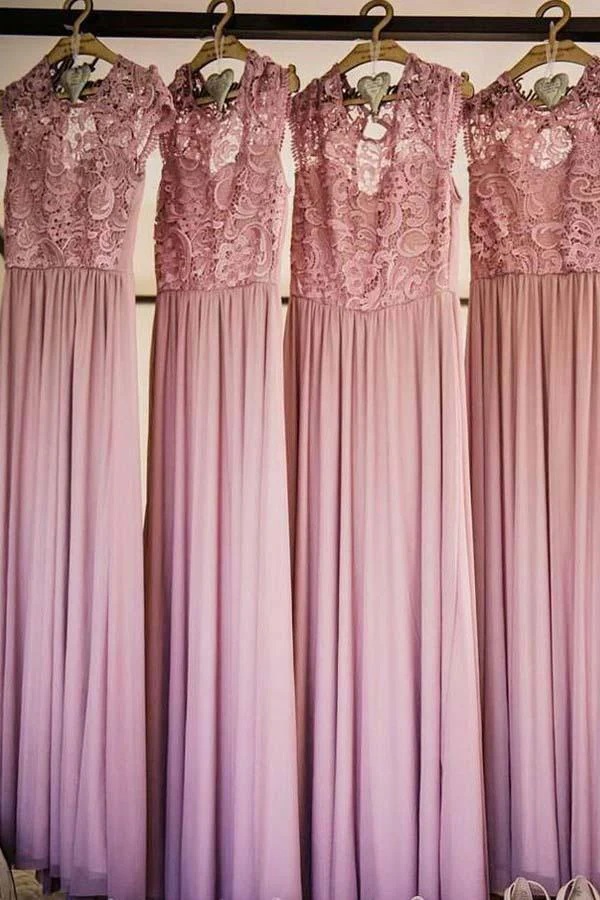round neck a line cap sleeves chiffon long bridesmaid dress with lace dm932 round neck a line cap sleeves chiffon long bridesmaid dress with lace dm932
