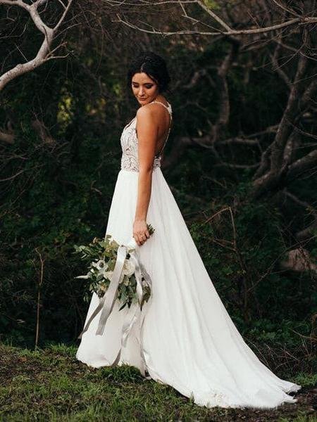 spaghetti strap beaded ivory chiffon v neck long cheap wedding dresses dmh70 spaghetti strap beaded ivory chiffon v neck long cheap wedding dresses dmh70