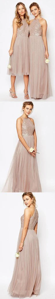 gorgeous sequins top halter romantic a line short long bridesmaid dresses dmd60 gorgeous sequins top halter romantic a line short long bridesmaid dresses dmd60