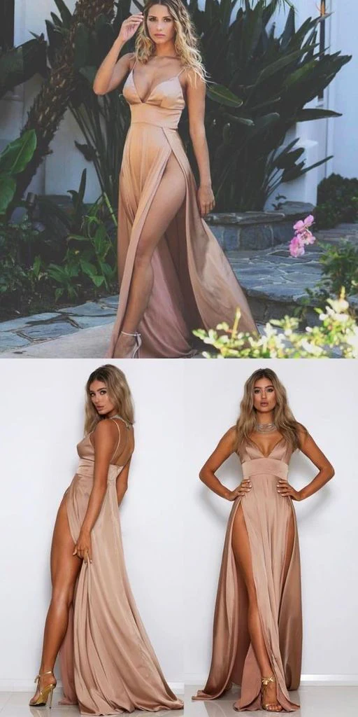 a line spaghetti straps sexy slit prom dresses. cheap long evening dress dmj26 a line spaghetti straps sexy slit prom dresses. cheap long evening dress dmj26