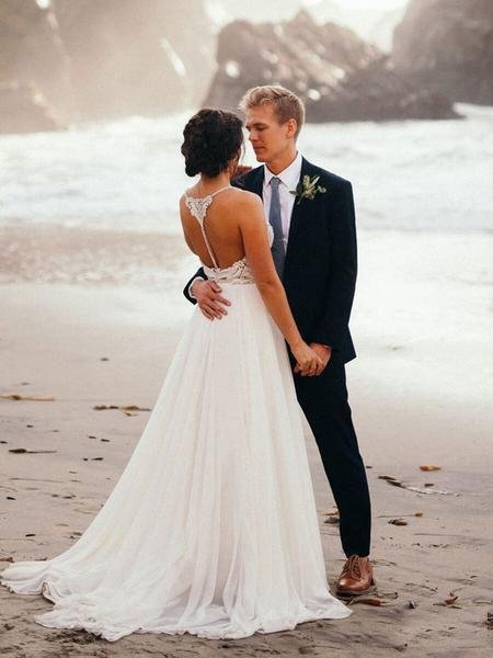 spaghetti strap beaded ivory chiffon v neck long cheap wedding dresses dmh70 spaghetti strap beaded ivory chiffon v neck long cheap wedding dresses dmh70